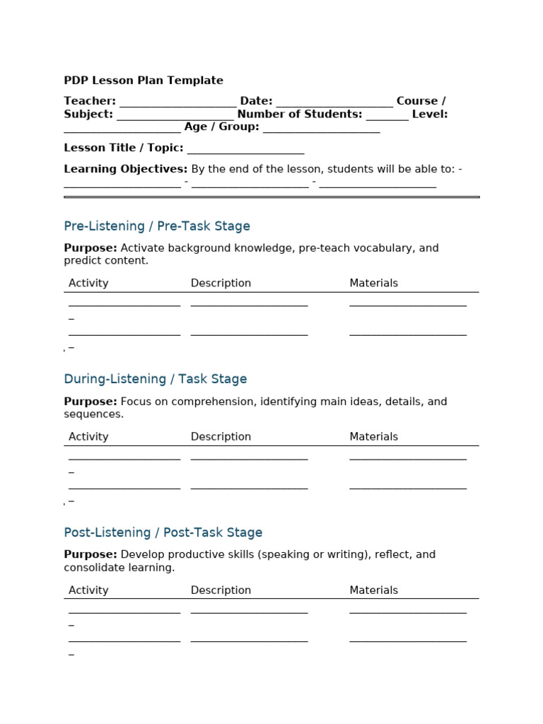 PDP Lesson Plan Template | PDF