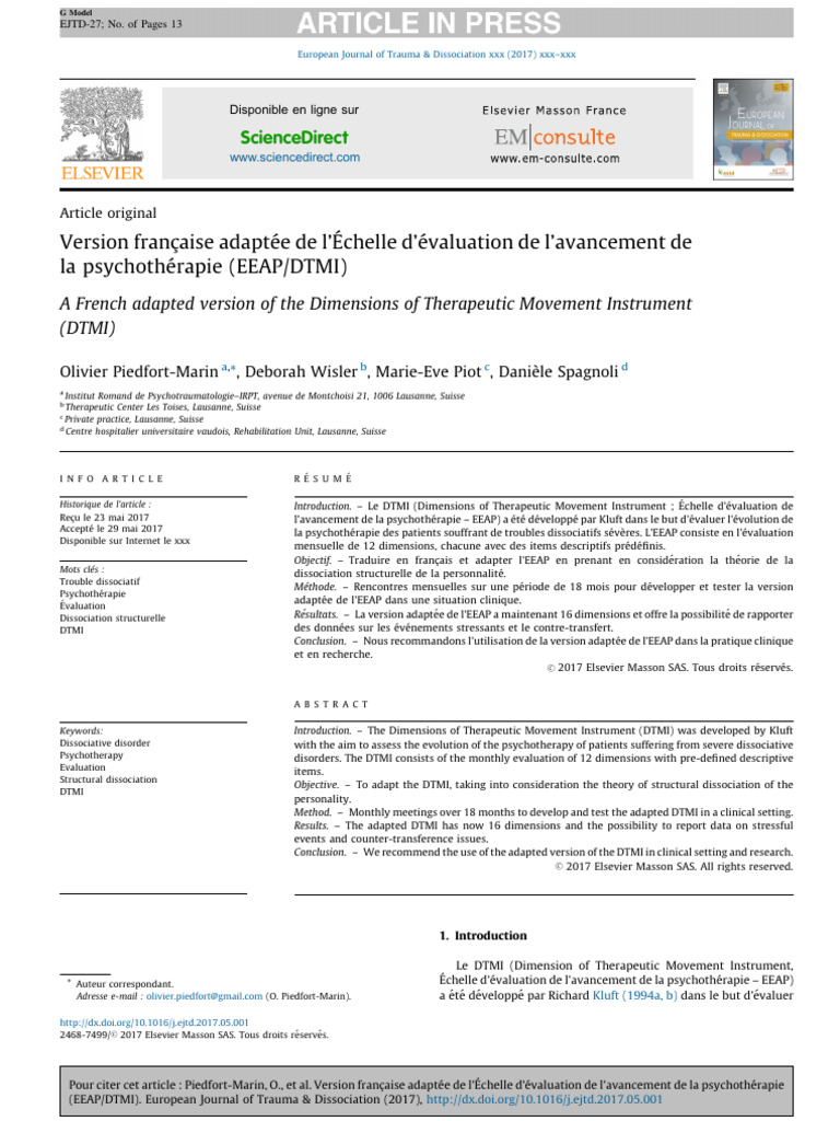 Adaptation française de l'EEAP/DTMI | PDF | Traumatisme psychologique ...