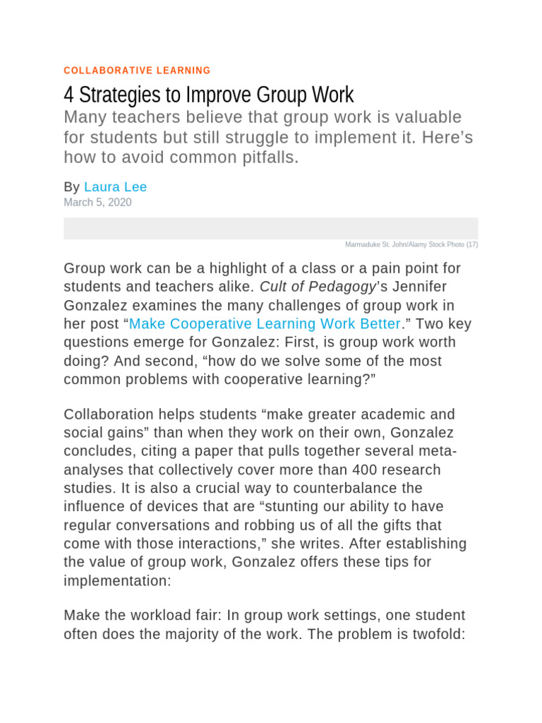 4 Strategies for Effective Group Work | PDF | Learning | Behavioural ...