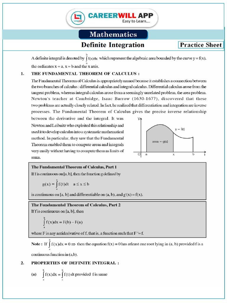 Sheet - 01 - Definite Integration | PDF