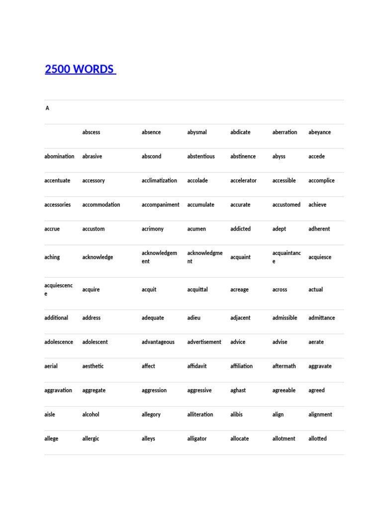Comprehensive Vocabulary List A-H | PDF