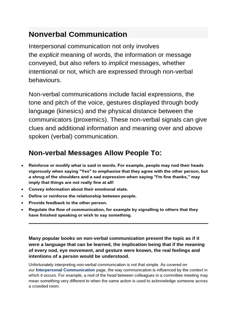 Understanding Nonverbal Communication | PDF | Nonverbal Communication ...