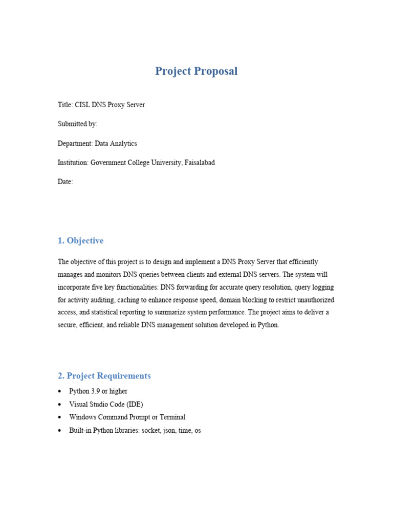 DNS Proxy Server Project Proposal | PDF | Domain Name System | Proxy Server