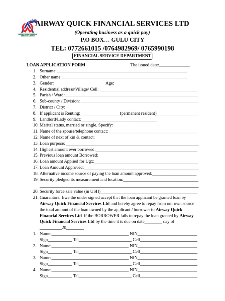 Airway Quick Loan Form | PDF | Loans | Interest