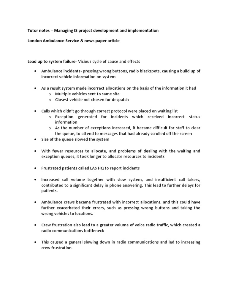 Tutor Notes - Managing IS Project Development and Implementation London ...