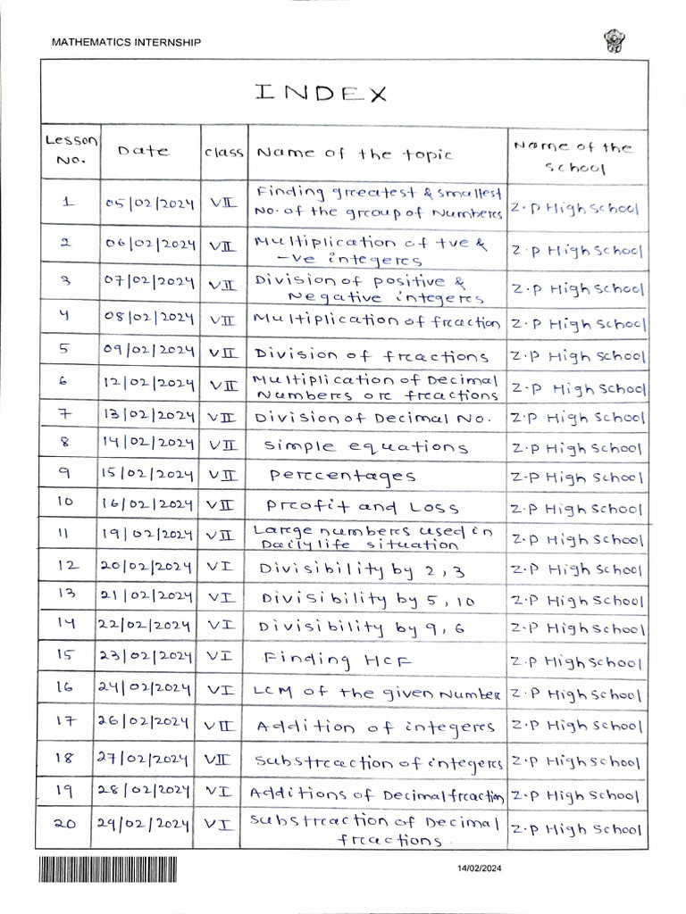 Mathematics Internship Booklet | PDF