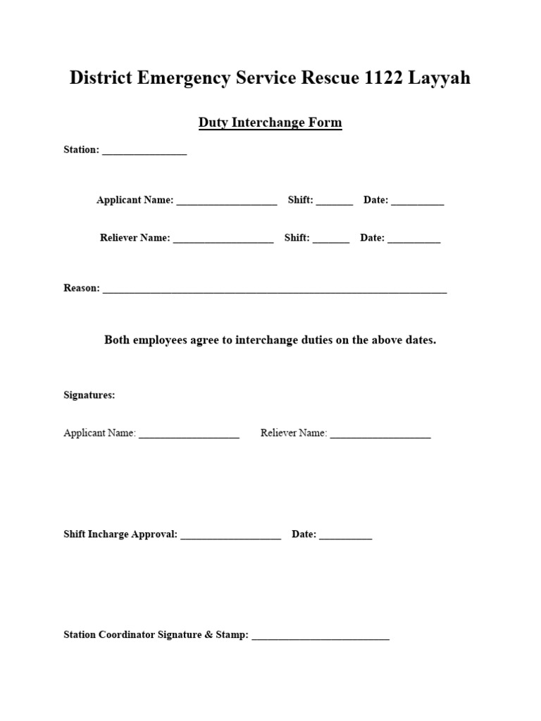 Duty Interchange Form for Rescue 1122 | PDF