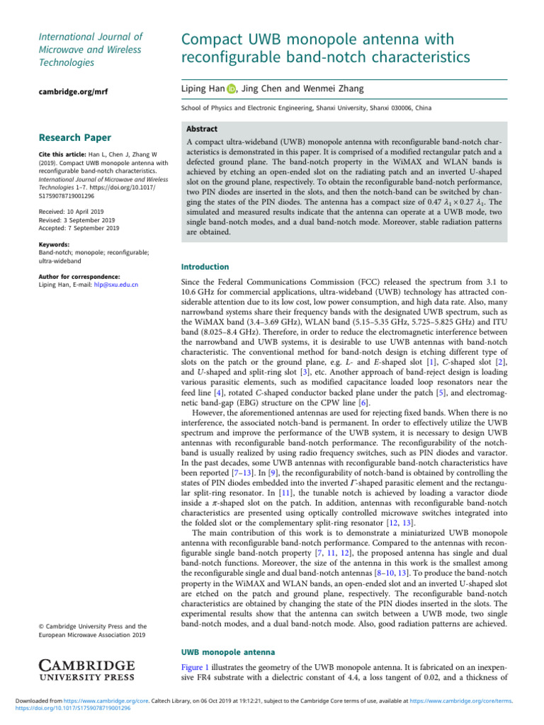 Compact UWB Monopole Antenna With | PDF | Ultra Wideband | Antenna (Radio)