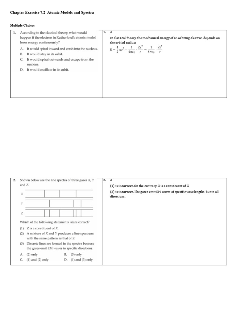 Book 7 Chapter Exercise 2 (With Solution) | PDF | Energy Level | Electron