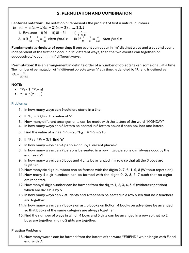 Permutation and Combination Concepts | PDF | Line (Geometry) | Triangle