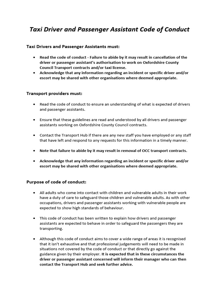 Oxfordshire Taxi Driver Conduct Guidelines | PDF | Communication | Bus