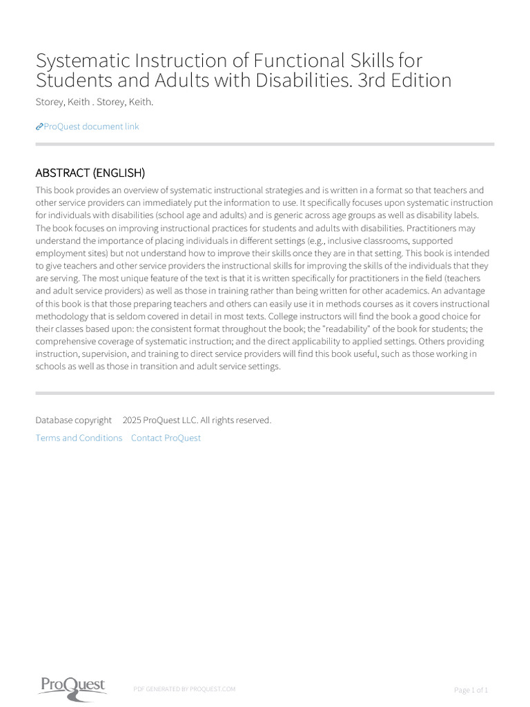 Systematic Instruction for Disabilities | PDF