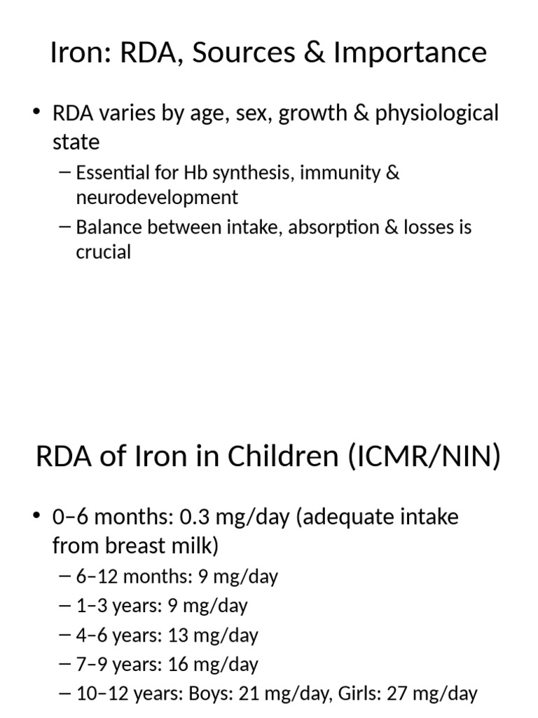 Iron RDA, Sources, and Health Impact | PDF | Anemia | Vitamin B12