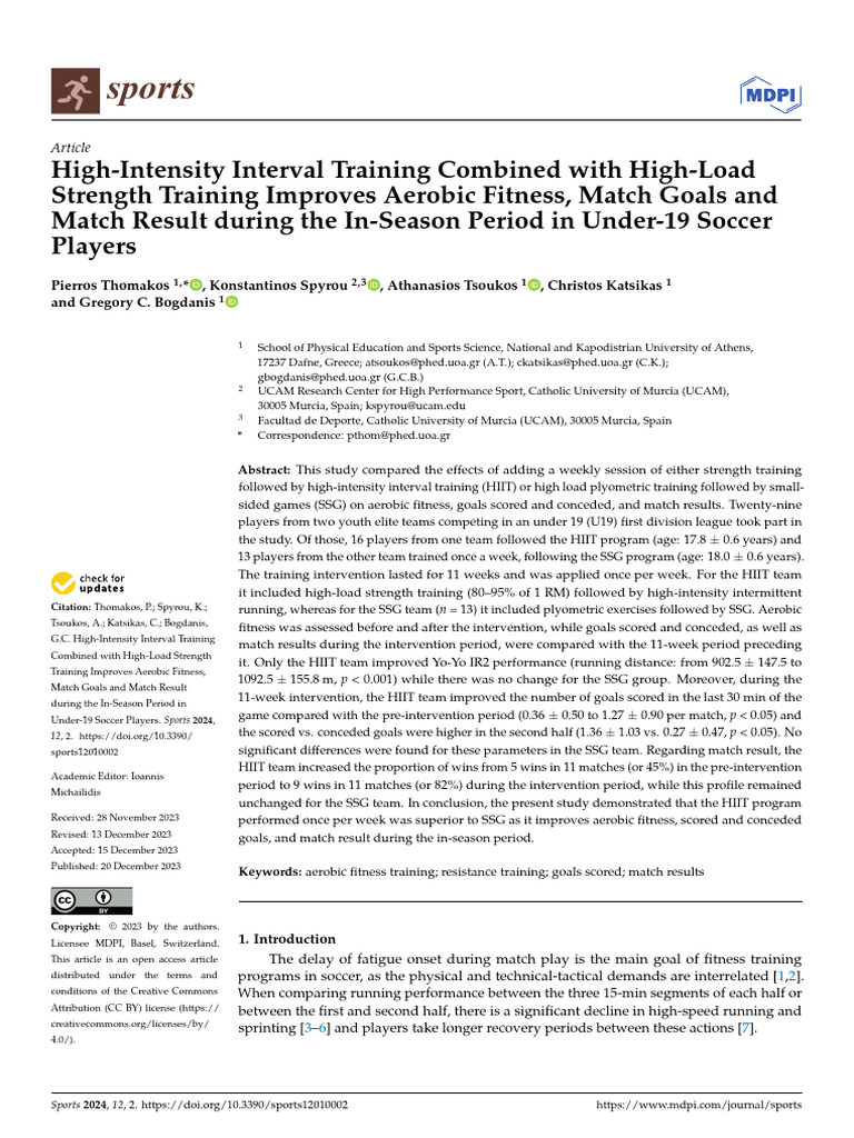 HIIT vs. SSG: Impact on U19 Soccer Performance | PDF | High Intensity ...