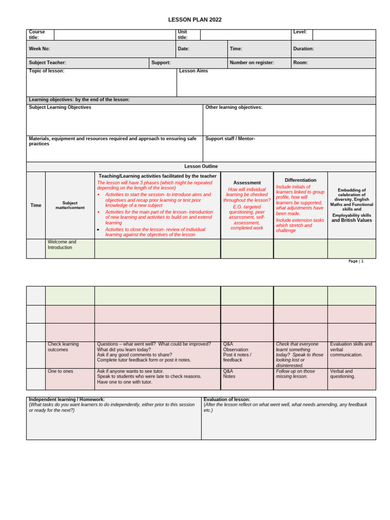 2022 Lesson Plan Template Guide | PDF | Learning | Educational Assessment