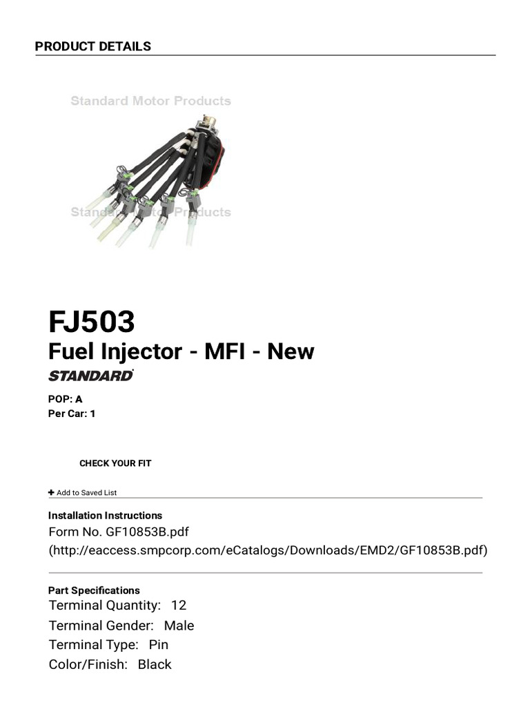 New MFI Fuel Injector FJ503 Details | PDF | Chevrolet | Industries