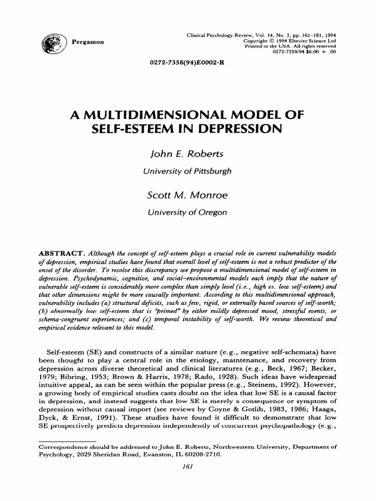 Multidimensional Self-Esteem in Depression | PDF | Major Depressive ...