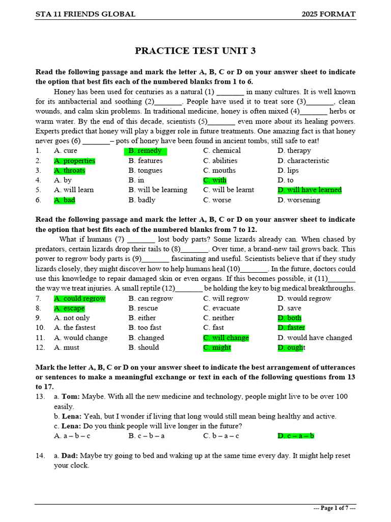 Practice Test Unit 3 - 2025 Format KEY | PDF