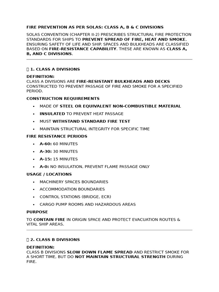 Fire Prevention As Per Solas | PDF