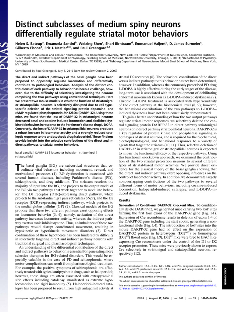 Distinct Subclasses of Medium Spiny Neurons Differentially Regulate ...