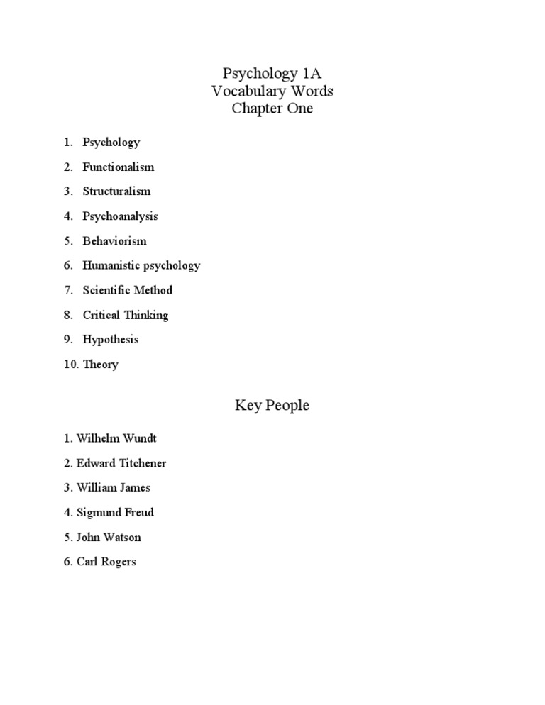 Psychology 1A Vocabulary Guide | PDF