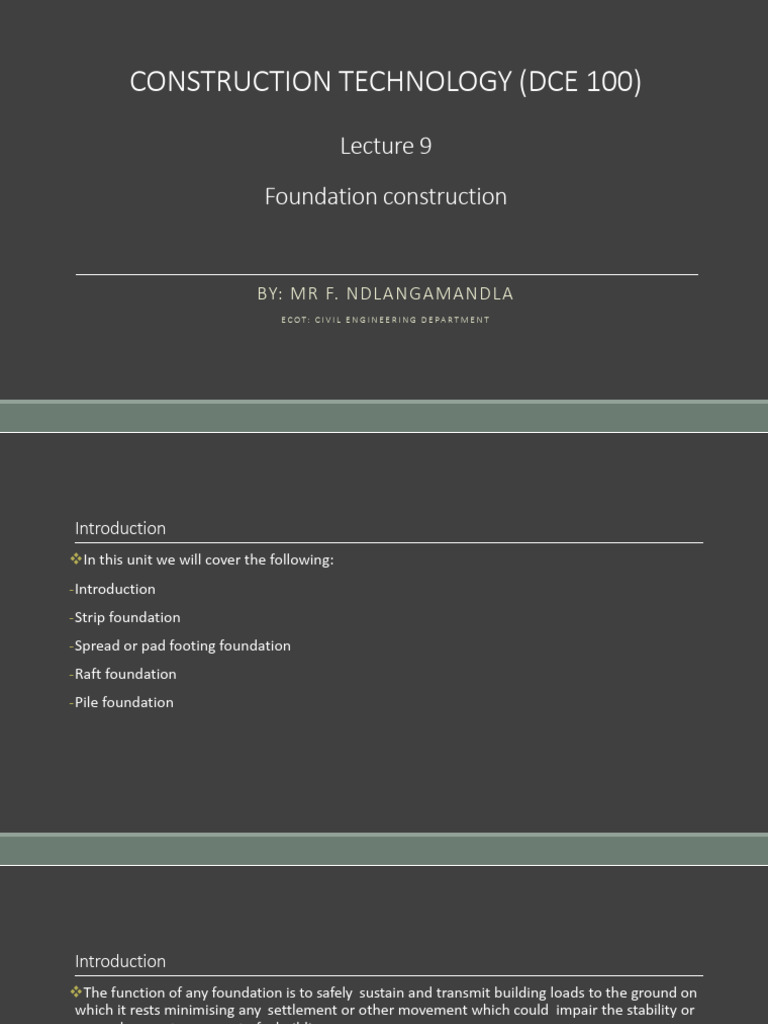 Lecture 9 - Foundation Construction - Construction Technology I | PDF ...