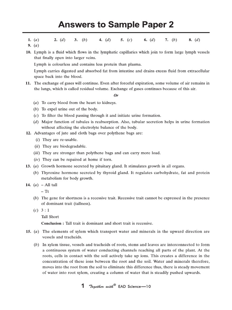 Cbse Cl10 Ead Science 2026 Edition Ans To SP 2 | PDF