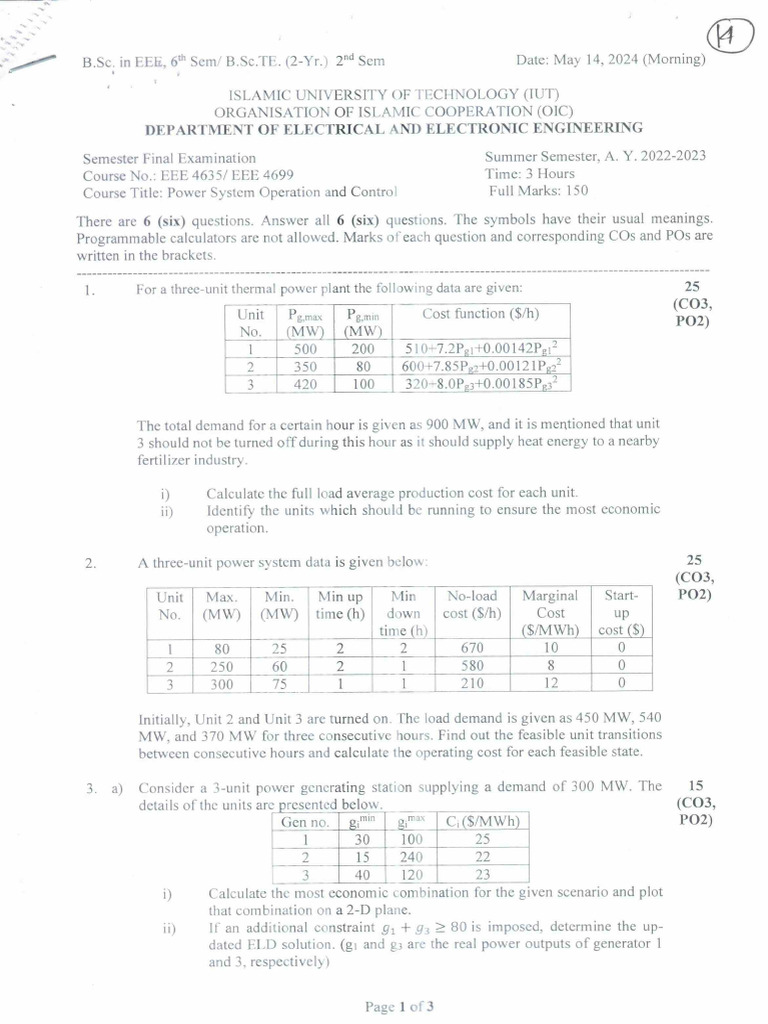 Power System Operation Exam Questions | PDF | Power (Physics ...