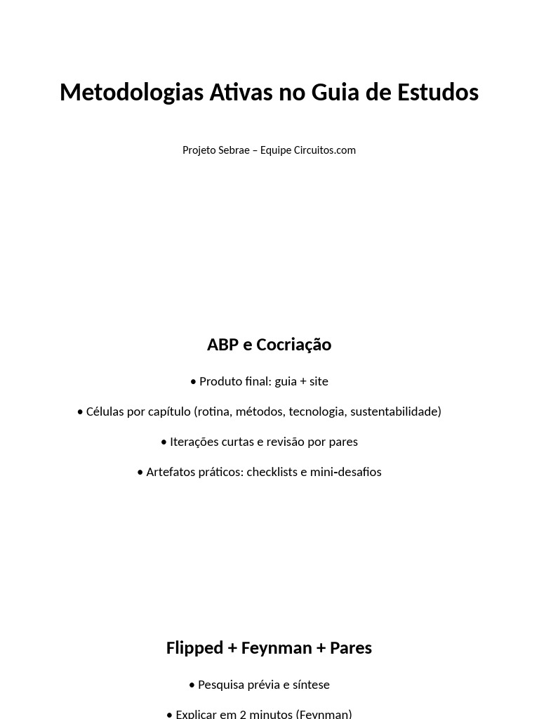 Apresentacao Metodologias Ativas Sebrae | PDF