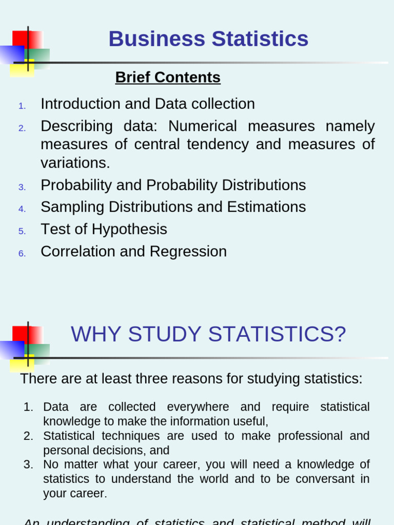 Business Statistics Overview and Methods | PDF | Statistics | Scatter Plot