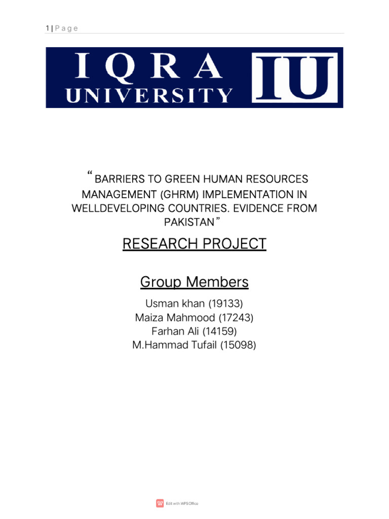 Barri Erstogreenhumanresources Management (GHRM) I Mplementati ONI N ...