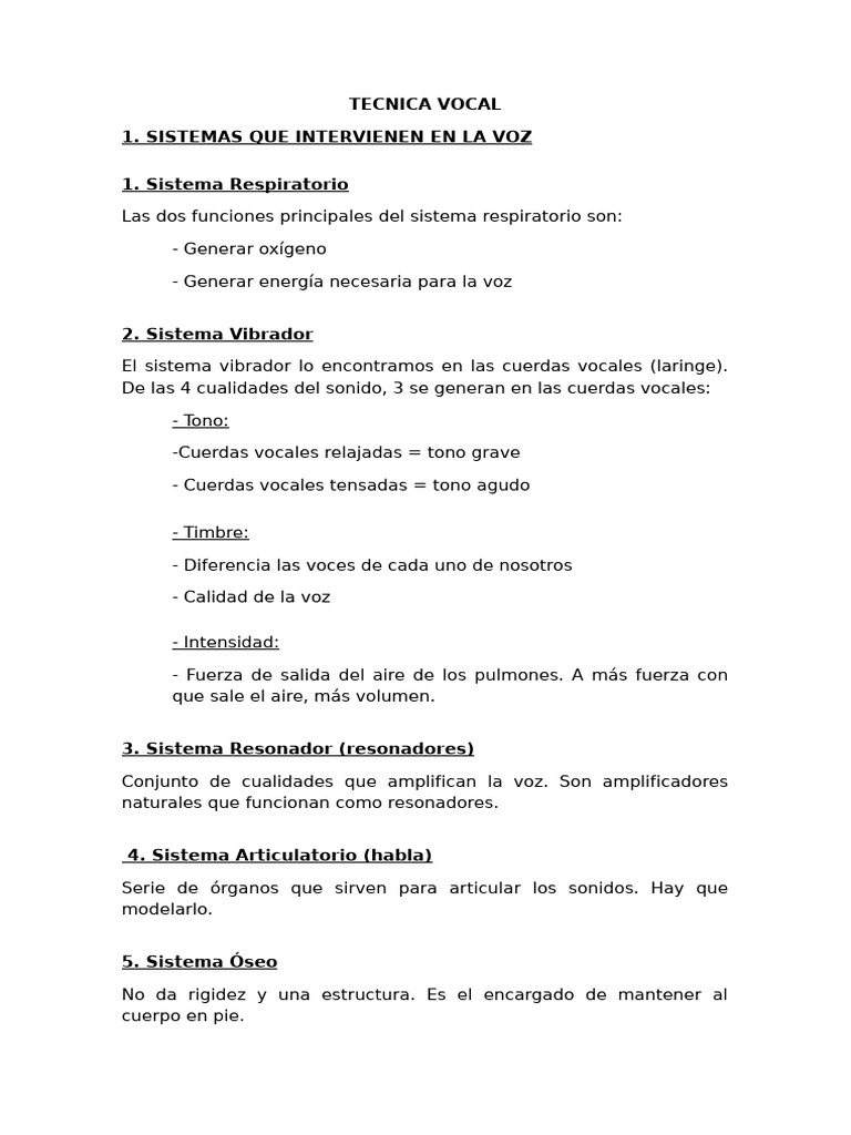 Apuntes Tecnica Vocal | PDF | Sonido | Comunicación
