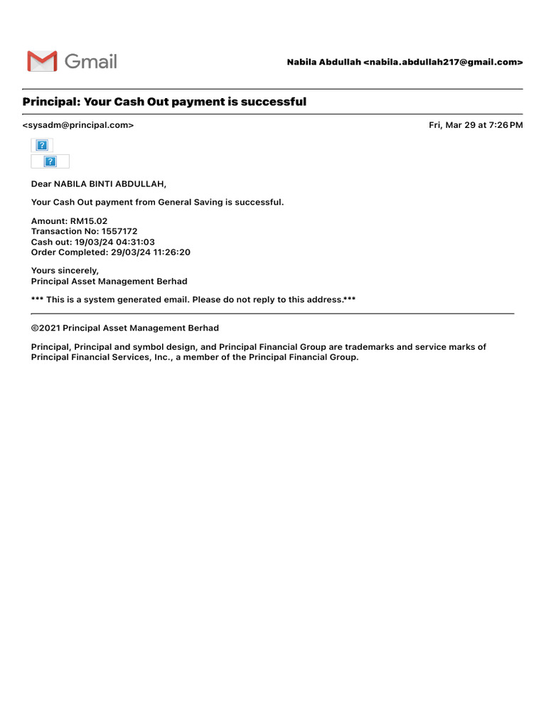 Successful Cash Out Notification | PDF