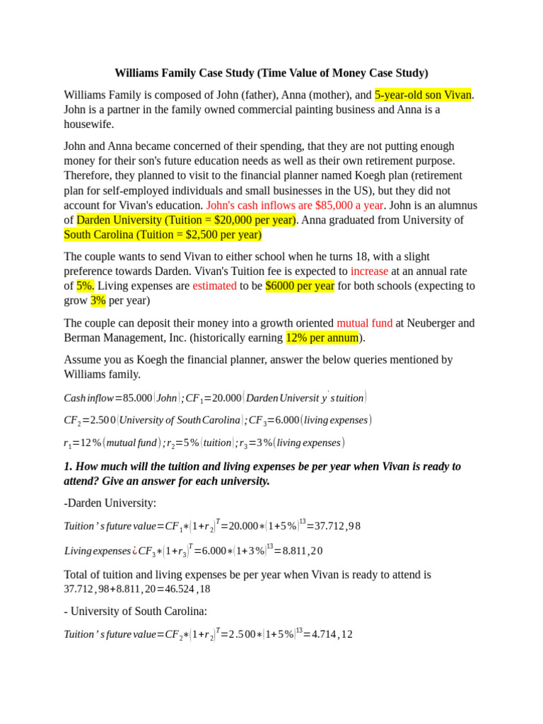 Williams Family Financial Planning Case Study | PDF | Economics | Investing