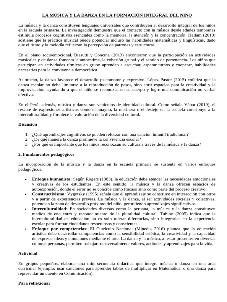 Música y danza en la educación infantil | PDF | Bailes | Educación primaria