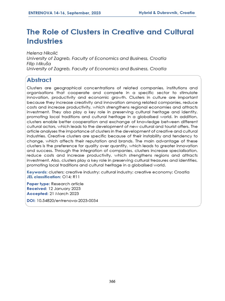 Importance of Clusters in Creative Industries | PDF | The Arts ...