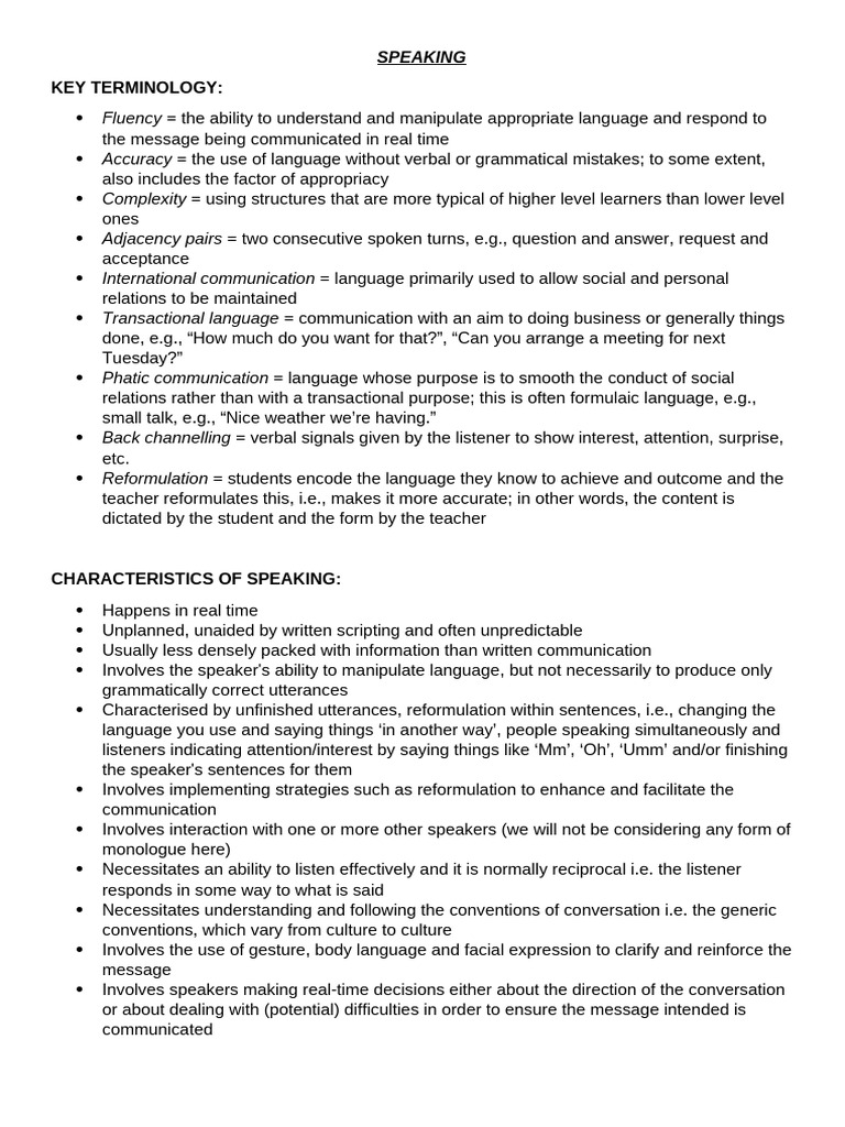 Key Concepts in Effective Speaking Skills | PDF | Communication | Fluency