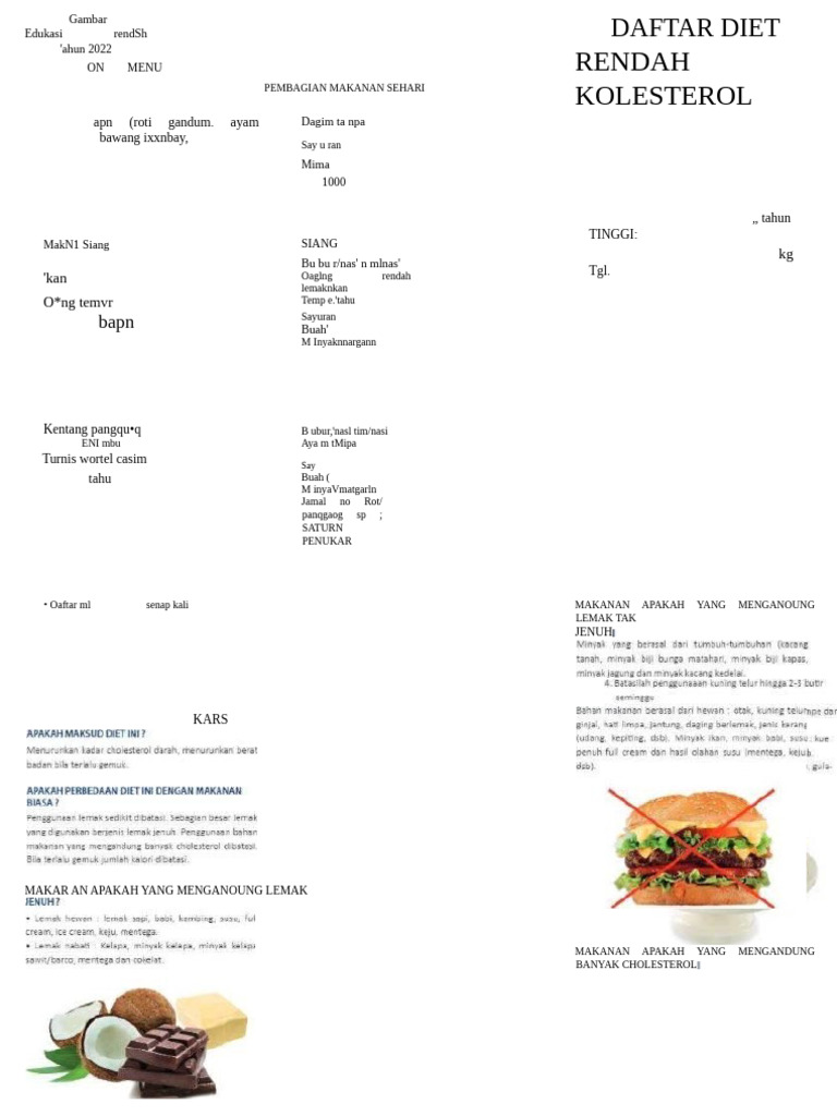 Leaflet Edukasi Diet Rendah Kolesterol Edit | PDF