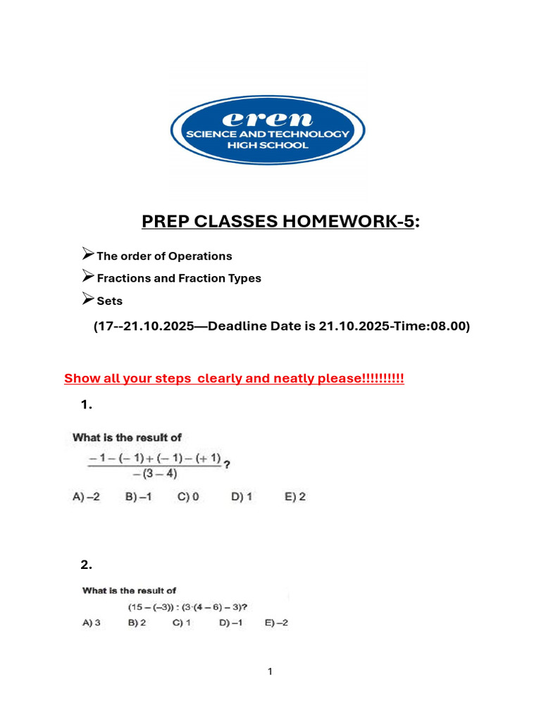 Homework 5 Prep Classes 2025 2026 Eren | PDF