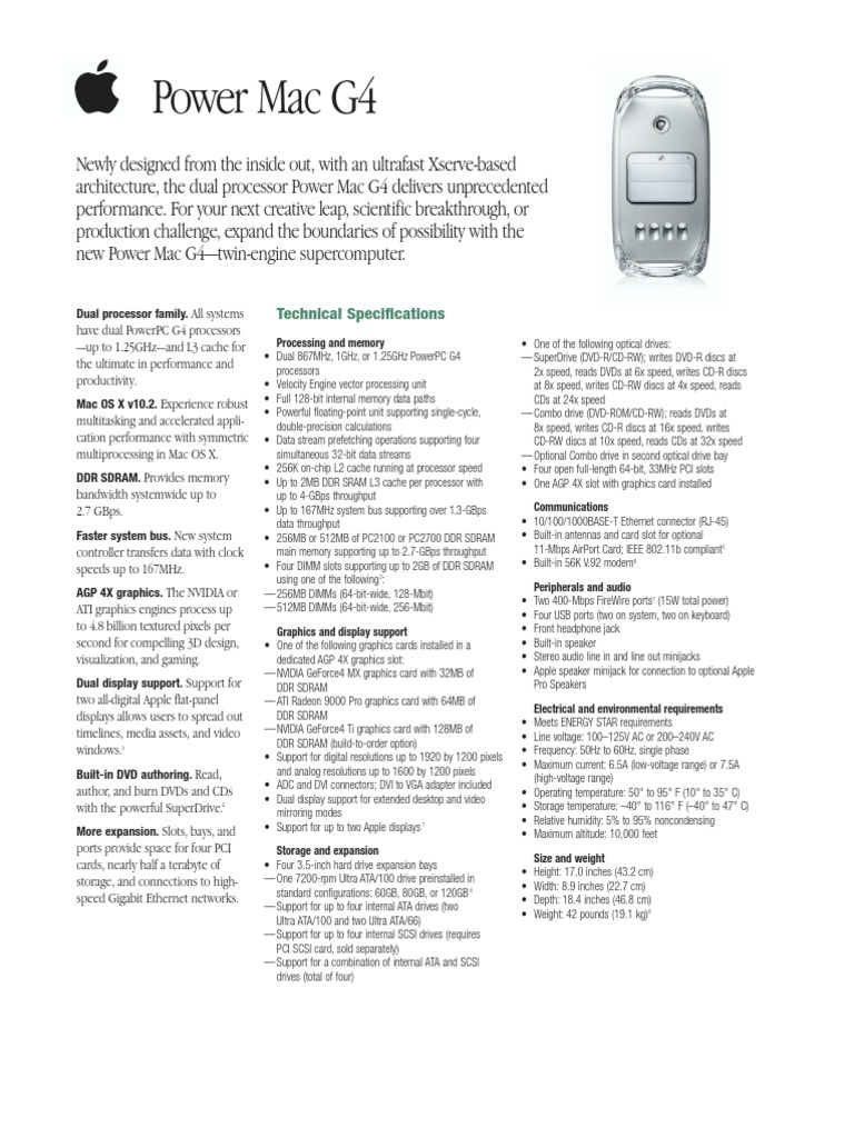 PowerMac G4 MDD Specs | PDF | Macintosh | Airport