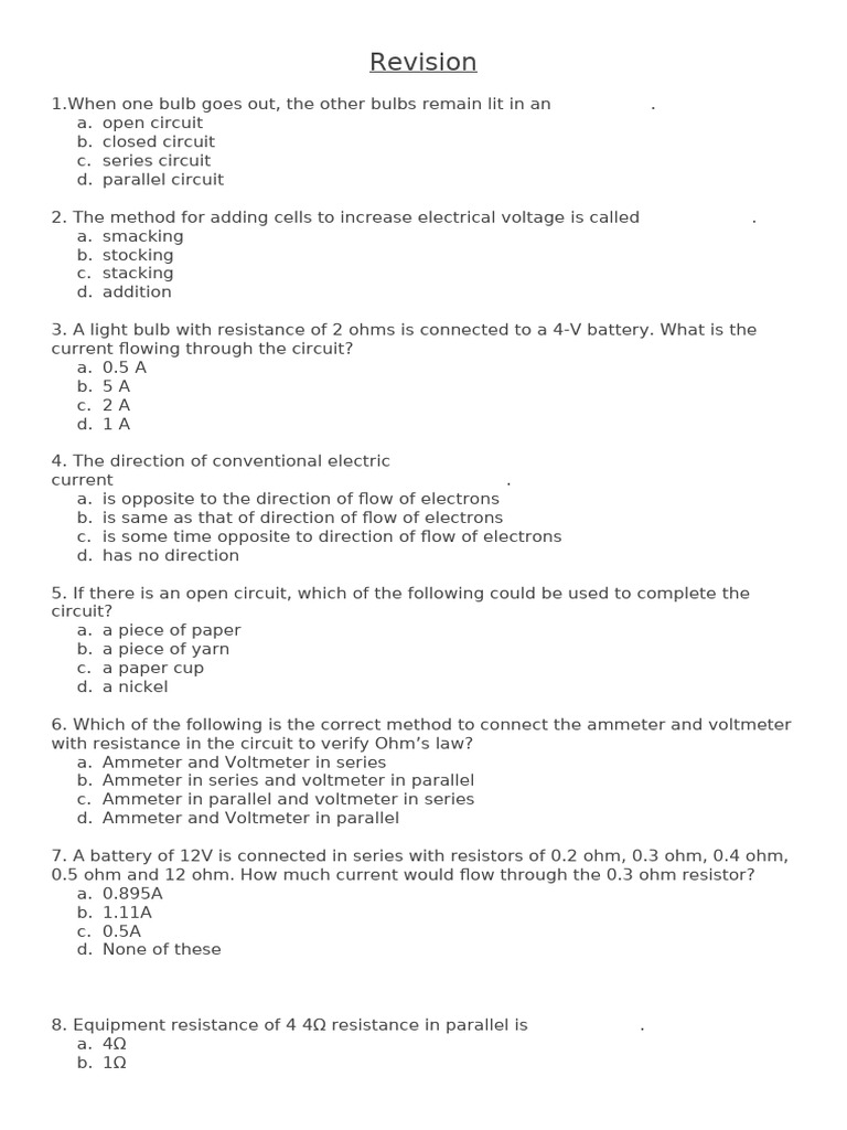 Physics Worksheet - X | PDF | Series And Parallel Circuits | Electricity