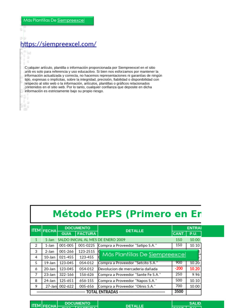 Kardex Excel Metodo PEPS | PDF