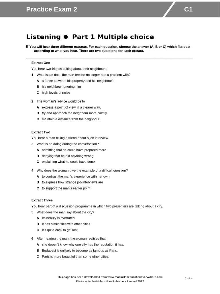 C1 Listening Practice Exam 2 | PDF