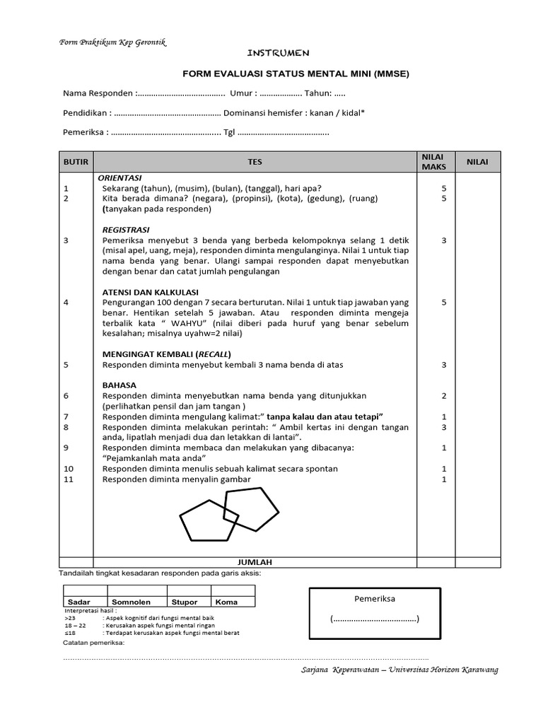 Form Evaluasi Status Mental MMSE | PDF