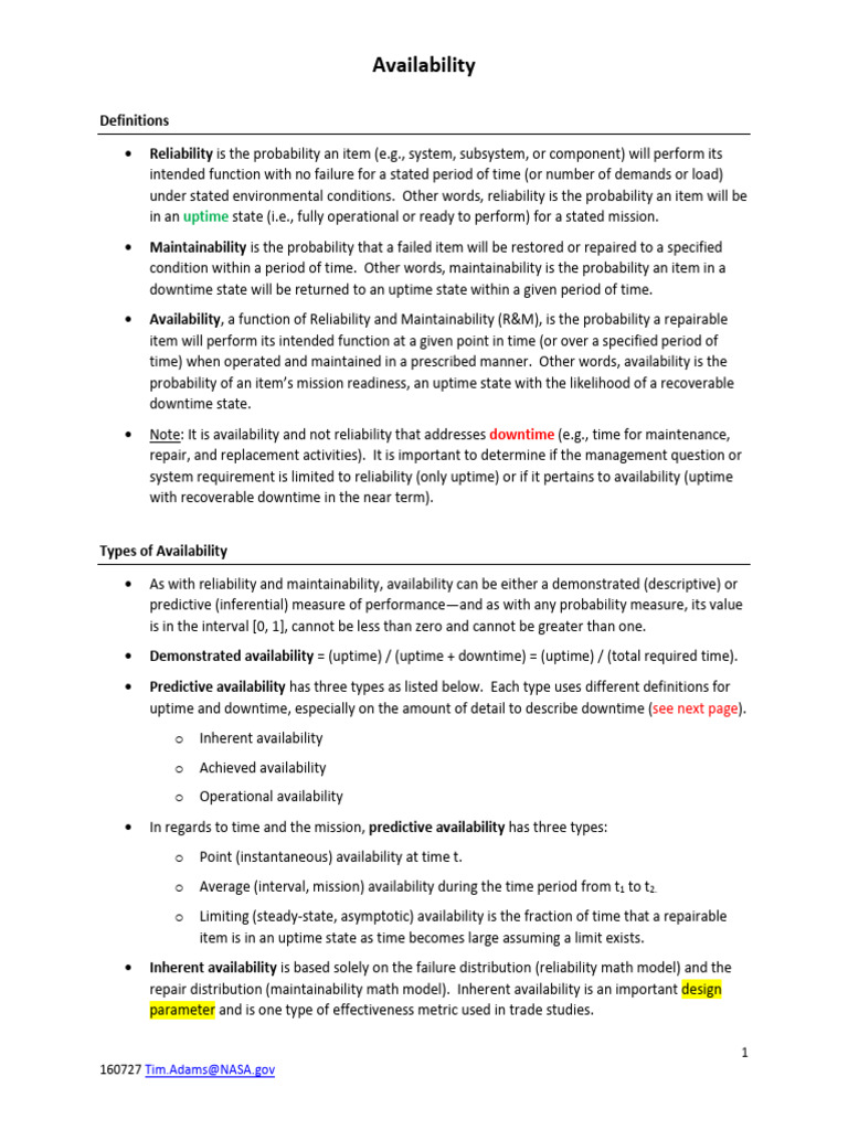 Understanding Availability Metrics in R&M | PDF | Reliability Engineering
