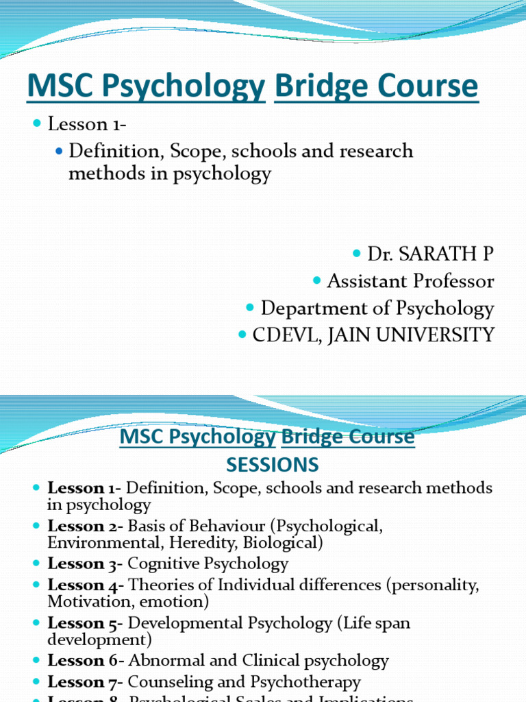 MSC Psychology Bridge Course Overview | PDF | Psychology | Mind