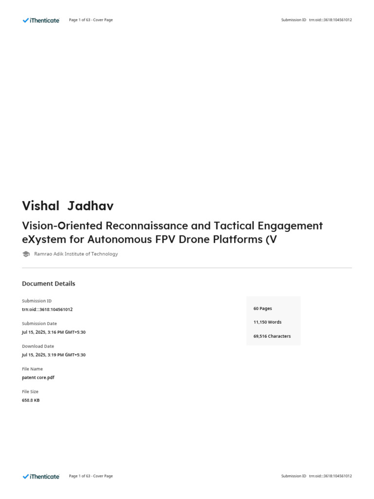 Vision-Oriented Reconnaissance and Tactical Engagement Exystem For ...