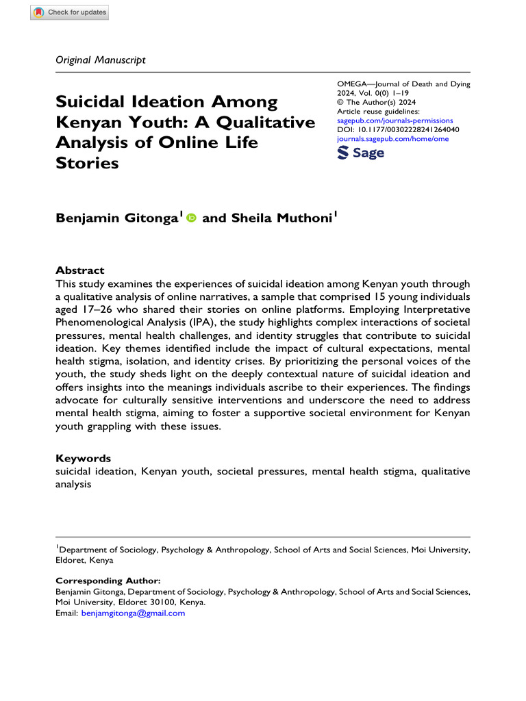 Suicidal Ideation in Kenyan Youth: Insights | PDF | Mental Health ...