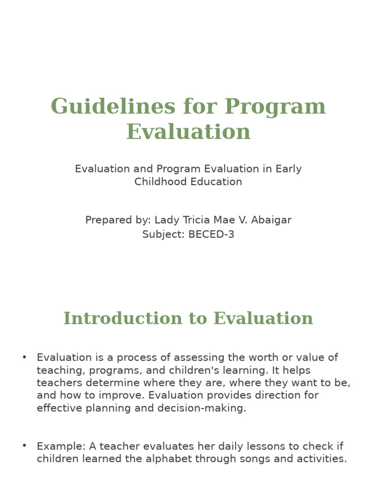 Guidelines For Program Evaluation Abaigar | PDF | Evaluation | Program ...