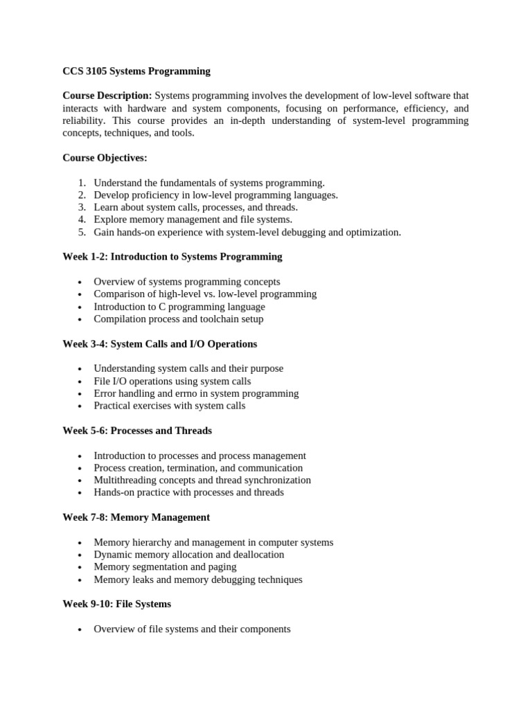 Systems Programming Course Overview | PDF